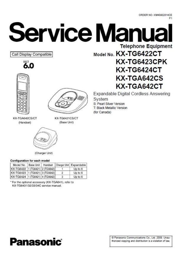 KX-TG6422CT, KX-TG6423CPK, KX-TG6424CT, KX-TGA642CS